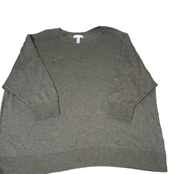 Leith sweater olive green 3/4 sleeve knit loose fit boxy cotton wool blend SZ SM - Picture 6 of 11